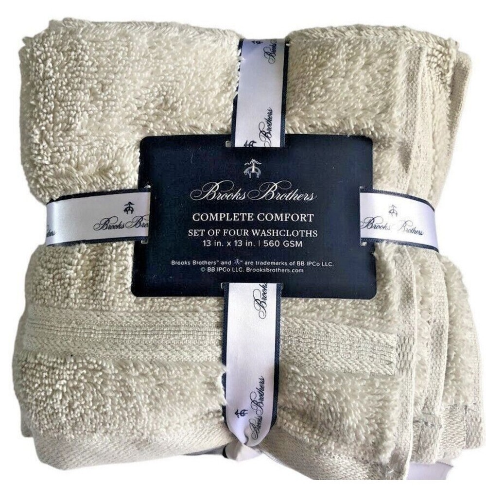 Brooks Brothers Washcloths Facecloths Light Gray Soft Cotton 13x13" Set of 4